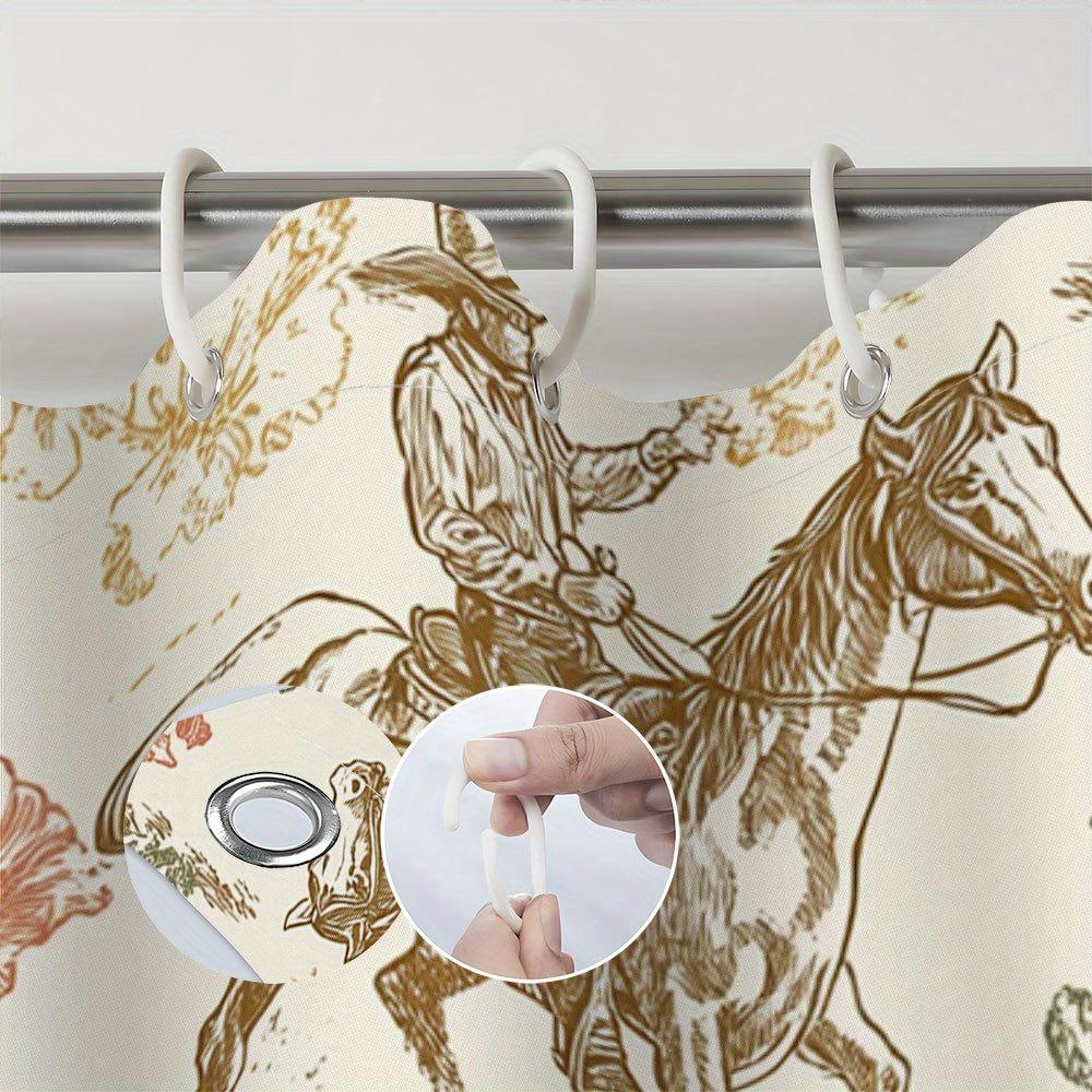 Vintage Western Denim Duschvorhang Kaktus Wüstenblumen Design Mit 12 Haken Landhausstil Badezimmer Dekorative Duschvorhang