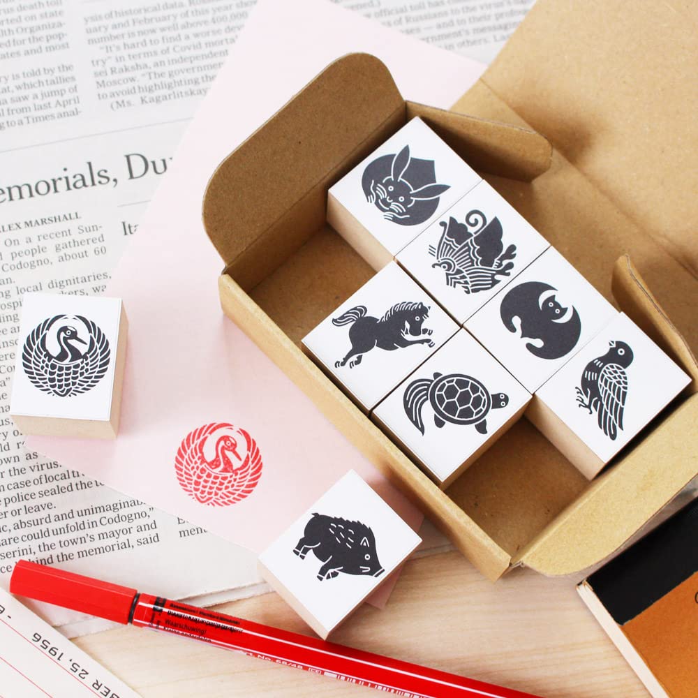 Stylish Wooden Rubber Stamp Set Featuring Family and Perfect for Short and New Perfect As a Made In Japan Cute, Japanese-style, Crests, Rabbits,