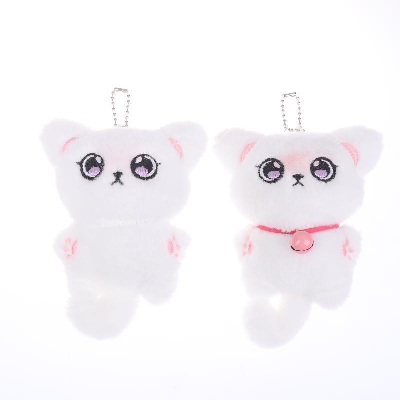 1Pcs White Siamese Kitten Stuffed Doll Backpack Decor Squeaky Bell Kitten Plush Keychain Pendant Schoolbag Ornament Gift
