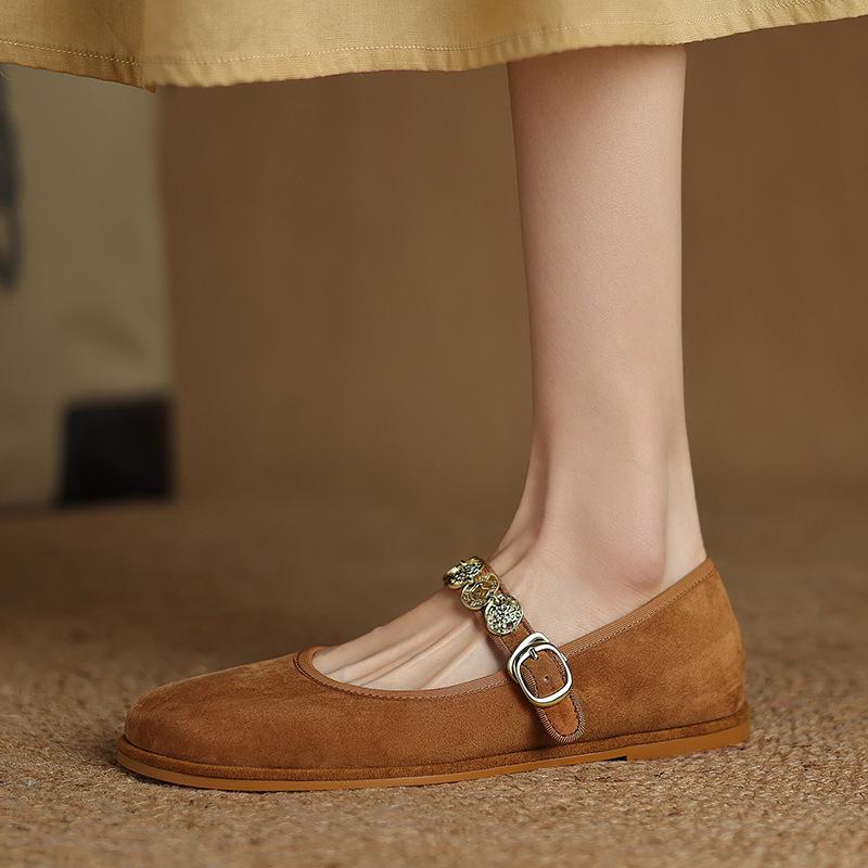 New Women's Casual Single Shoes Low-top Cowhide Single Shoes Shallow Mouth Beef Tendon Soft Sole Large Size Shoes Four Seasons Wear Sheepskin Wome