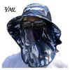 Breathable Mesh Face Mask Hat Sun Hats for Men, UV Protection Fishing with Neck Flap & Mask, Full Coverage Wide Brim Bucket Hat, Foldable Summer