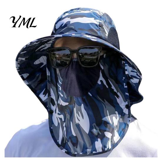 Breathable Mesh Face Mask Hat Sun Hats for Men, UV Protection Fishing with Neck Flap & Mask, Full Coverage Wide Brim Bucket Hat, Foldable Summer