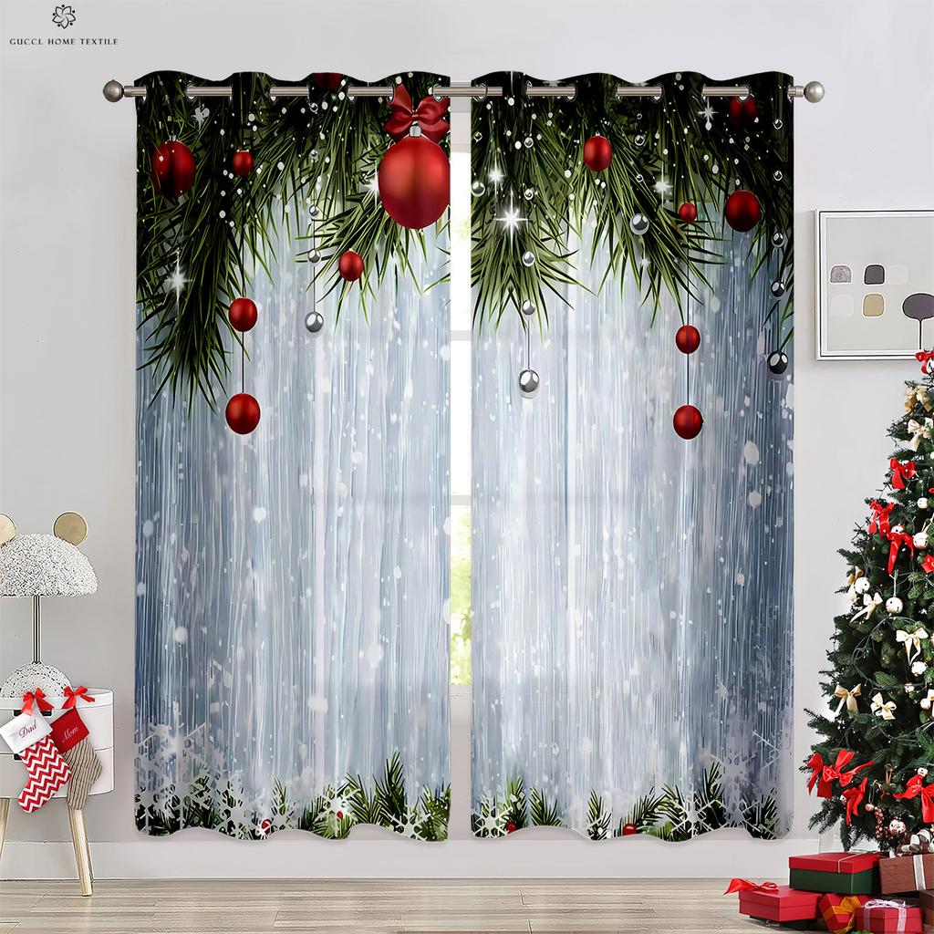 Frohe Weihnachten Schneemann Ball 3D gedruckt Vorhang Schlafzimmer Restaurant Festival Party Dekoration Vorhang Geschenk 2 Stücke