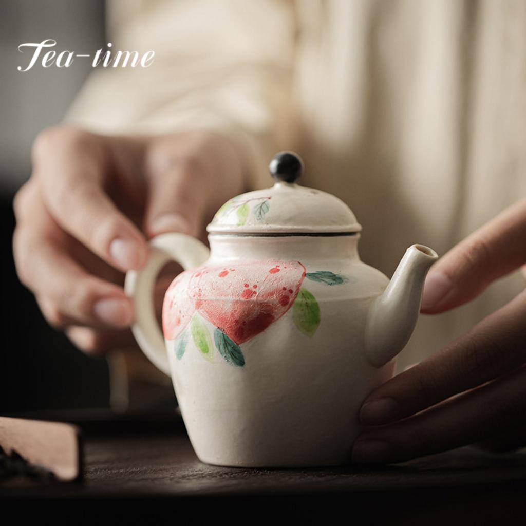 140ml Hand-painted Overglaze Color Peach Teapot Handmade Stoneware Teapots with Filter Household Single Pot Kung Fu Tea Set