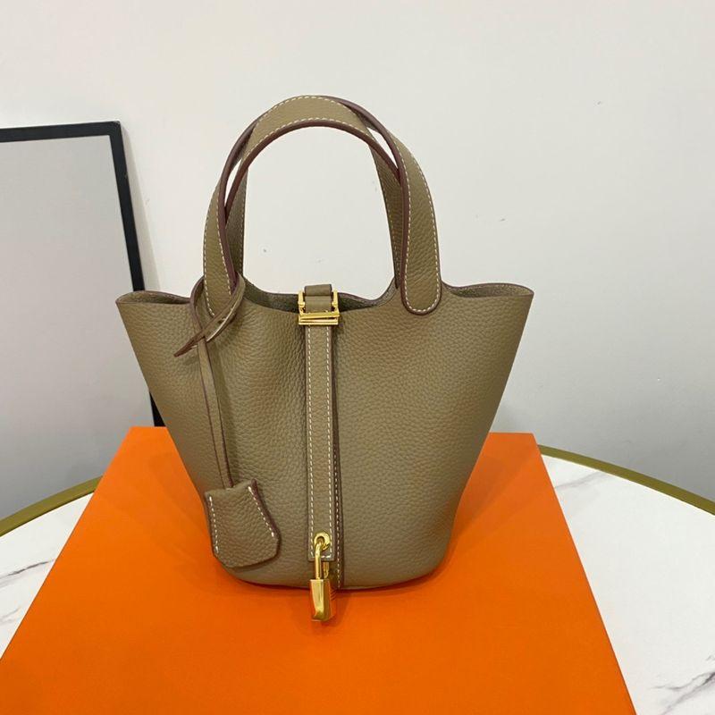 

Genuine Leather Autumn and Winter Fashion All-Matching Bucket Bag Elephant Gray