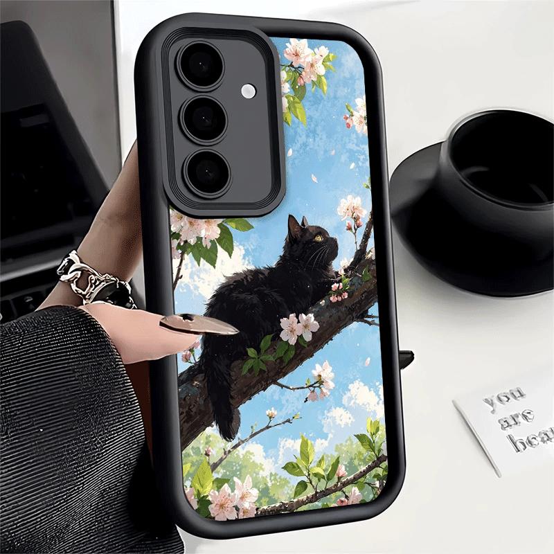 Black Cat Aesthetic Pattern Soft Phone Case for Samsung Galaxy S26 Ultra S25 Edge S24 S23 S22 Plus S21 S20 FE 5G Shell Silicone