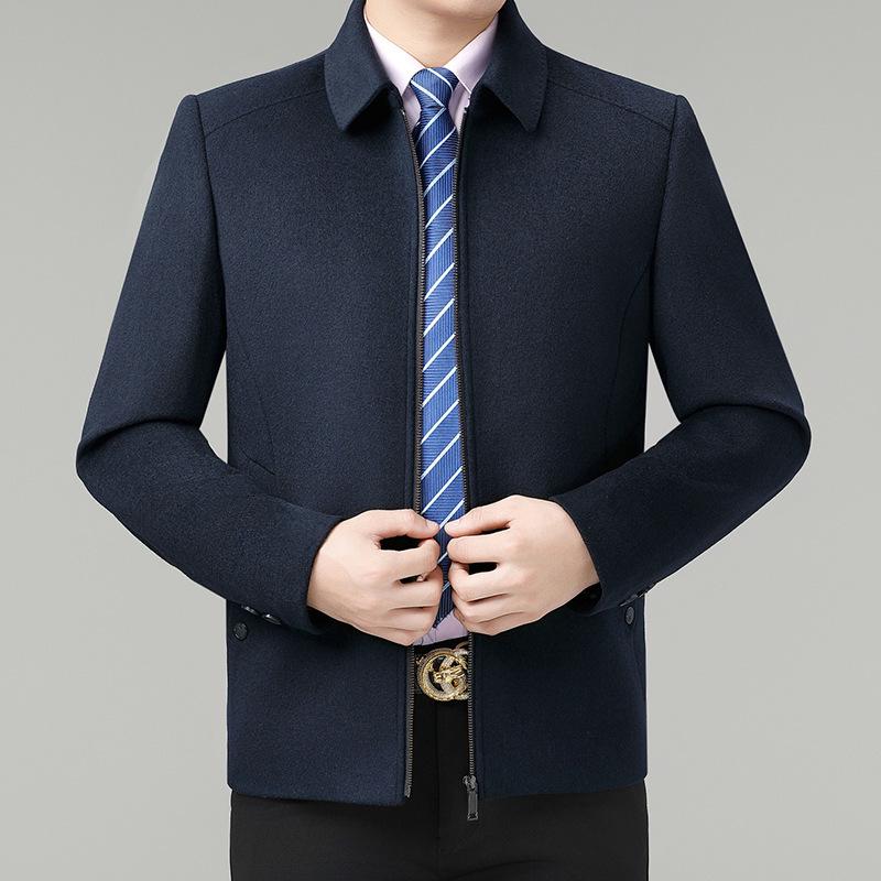 Men's High-End Cashmere Wool Jacket - Mid-Length Casual Lapel Coat for Middle-Aged Dads