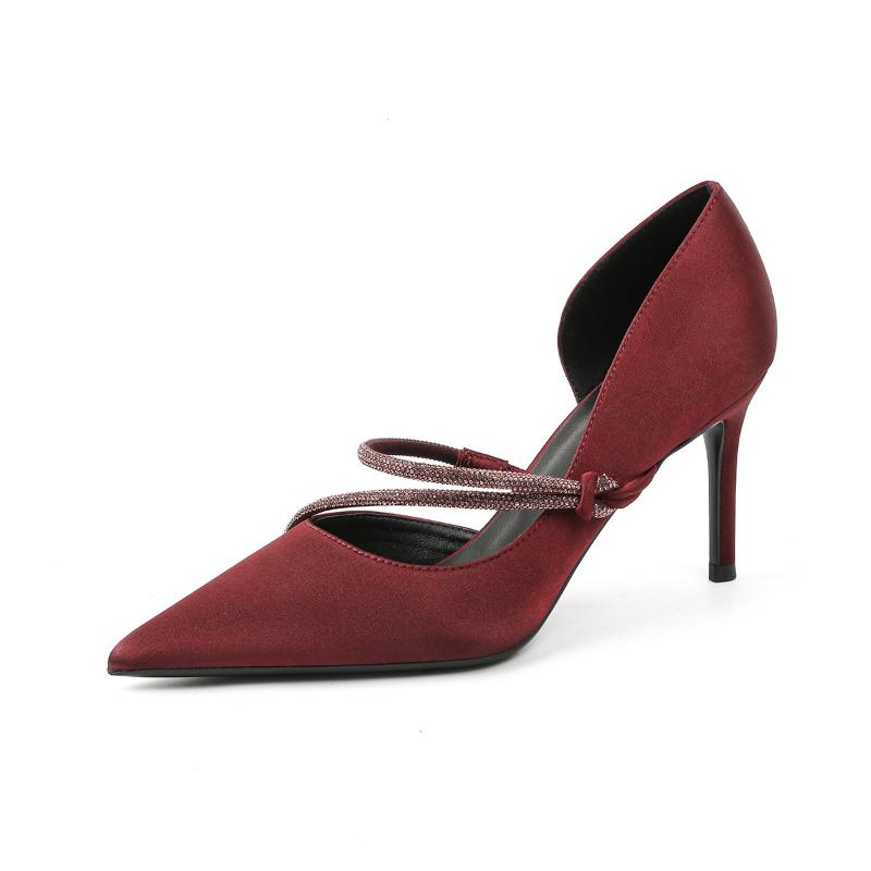 Women's Luxury Purple High Heel Sandals Rhinestone Strap Spring Summer Open Side Pointed Toe Stiletto