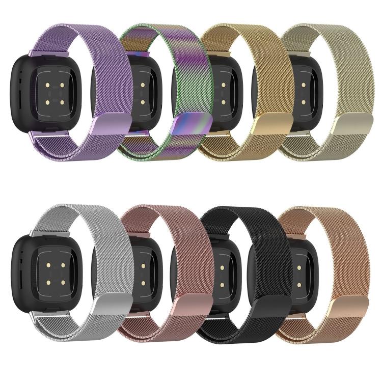 For Fitbit  Versa 4 / 3 Milanese Magnetic Metal Weave Watchband, Large Size