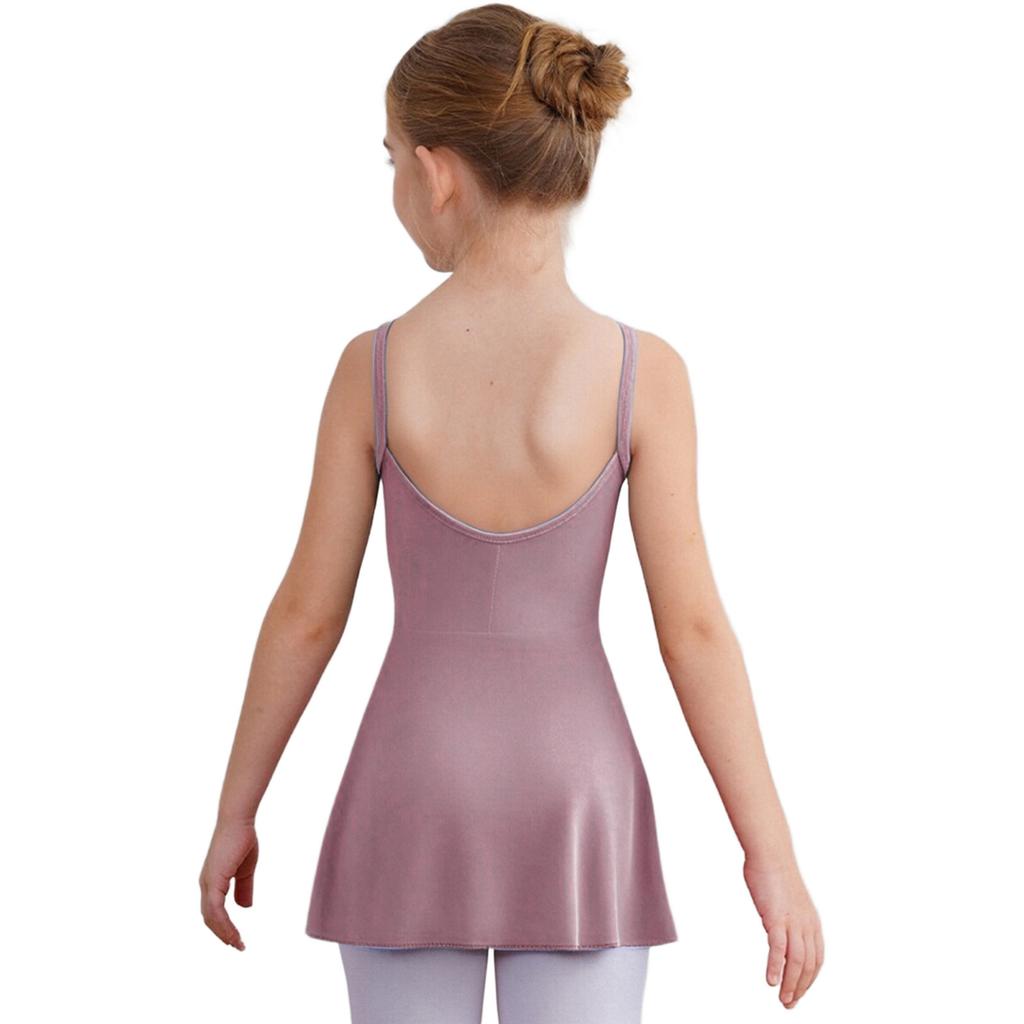 Girls Ballet Dance Dresses Front Ruched Sleeveless Backless Tulle Dress Warm-Up Practice Performance