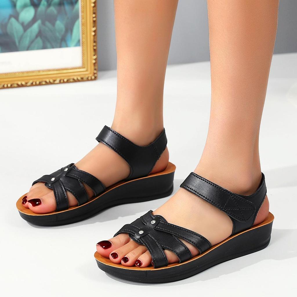 Genuine Leather Sandals for Women 40-60 Years - Non-Slip Soft Sole Summer Comfort Footwear for Mature Ladies