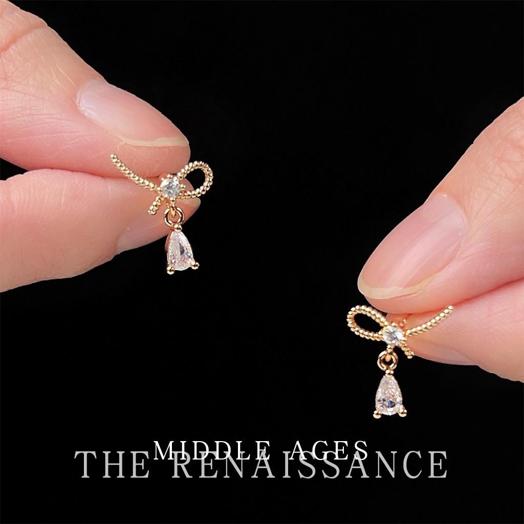 Wind rope knot water drop zircon stud earrings temperament simple commuter wind earrings