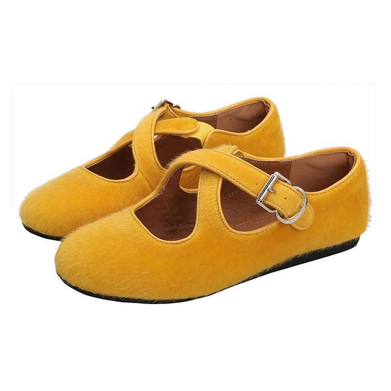 Simple and Versatile Suede Cross-buckle, Mary Jane Shoes, Women's Gentle and Shallow Temperament, Single Shoes, Ballet Shoes, Leopard Print.