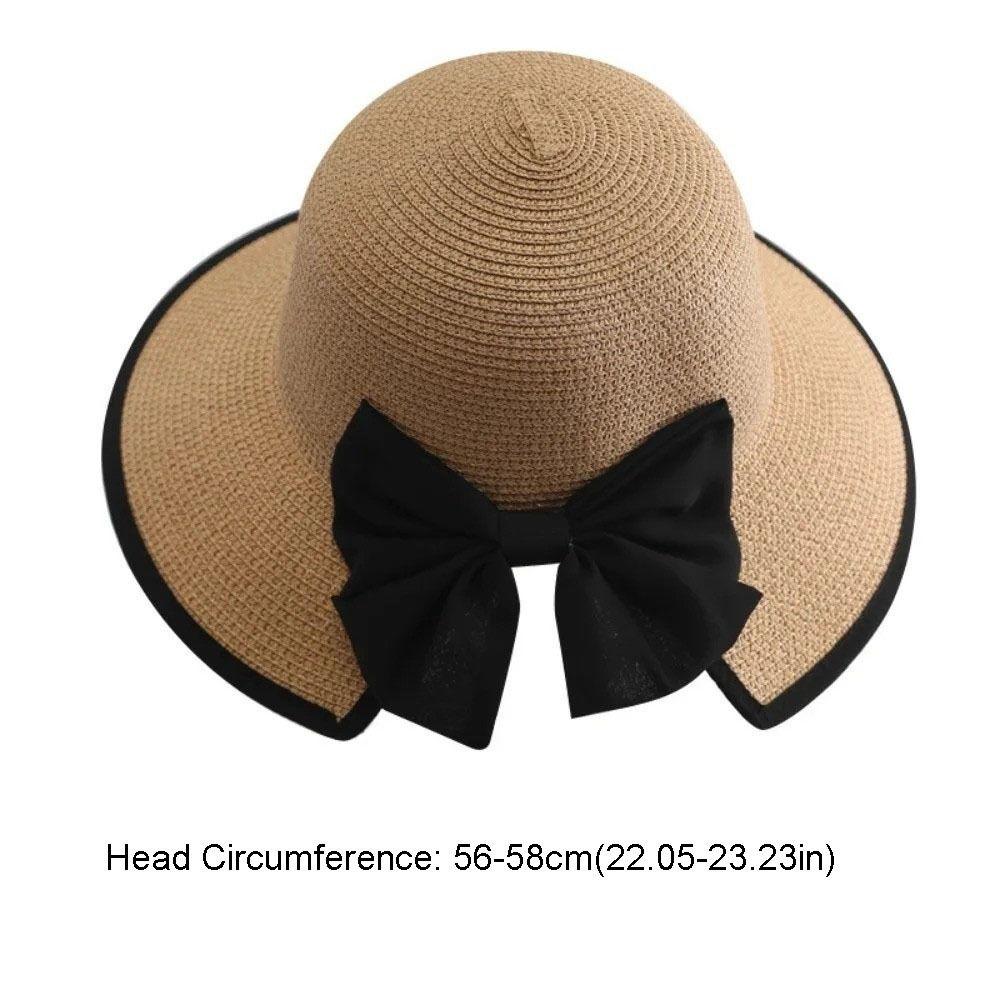 Sweet Large Bow Straw Weave Sun Hat Wide Brim Fisherman Hat Sunscreen Bucket Hat Bohemian Breathable Bowknot Sun Cap Outdoor
