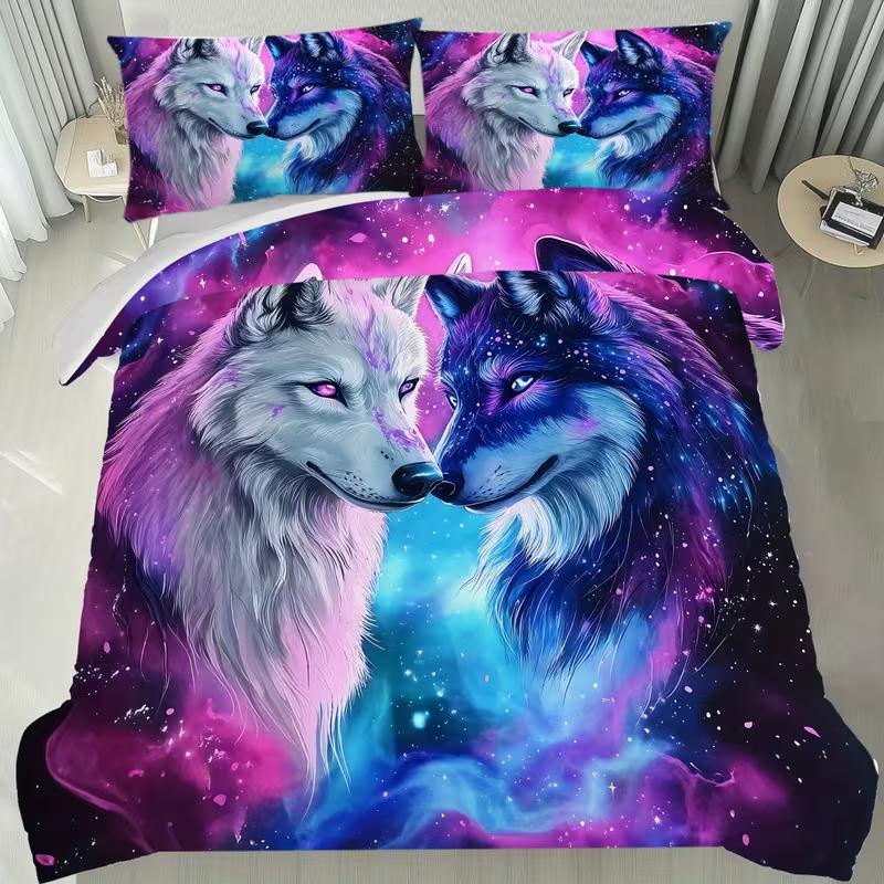 

Cosmic Wolf GalacticBedding Set Animal Duvet Cover, Modern Bed Cover Home Decor Single Double Queen King Full Size Beds Baby 100x135cm