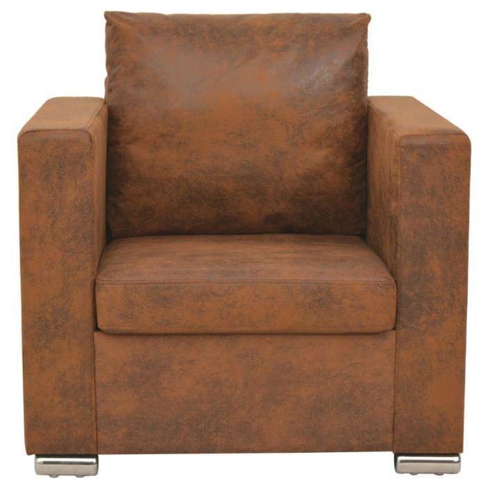 Fauteuil Marron Similicuir daim - VIDAXL - Elégance - Chic - 1 place - Avec accoudoirs - Intérieur - Salon
