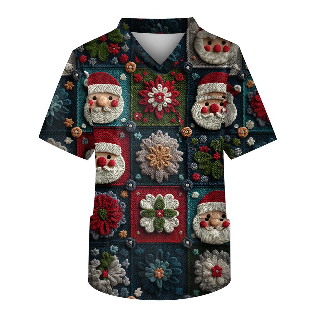 Men's Short Sleeve V-Neck Print Chest Pocket Care Top