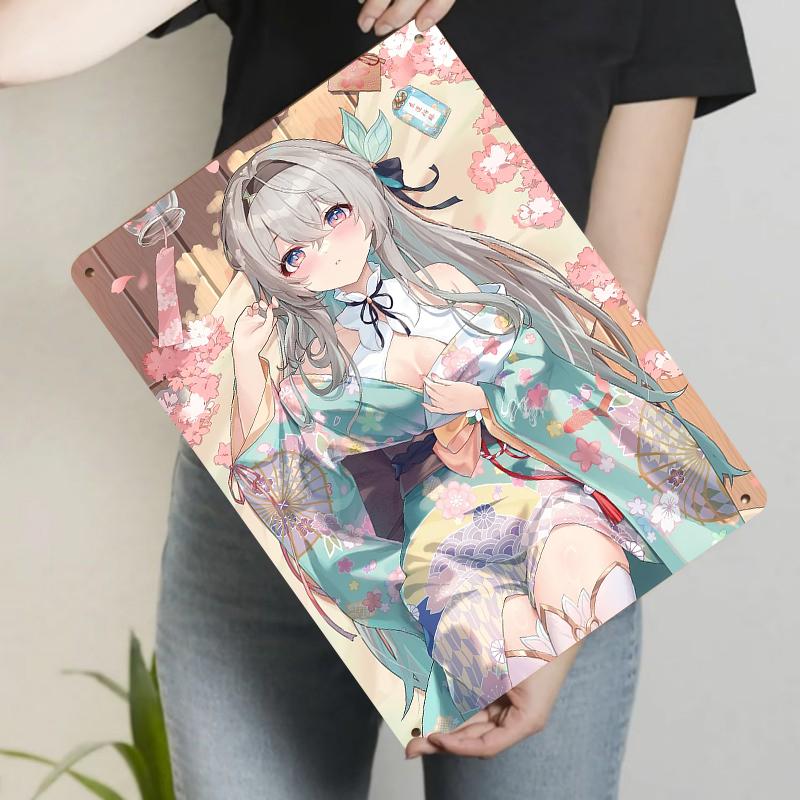 

Custom Ancient Style Anime Girl Metal Tin Sign Japanese Sakura Theme Home Decor Wall Art 20x30cm（7.8x11.8inch）