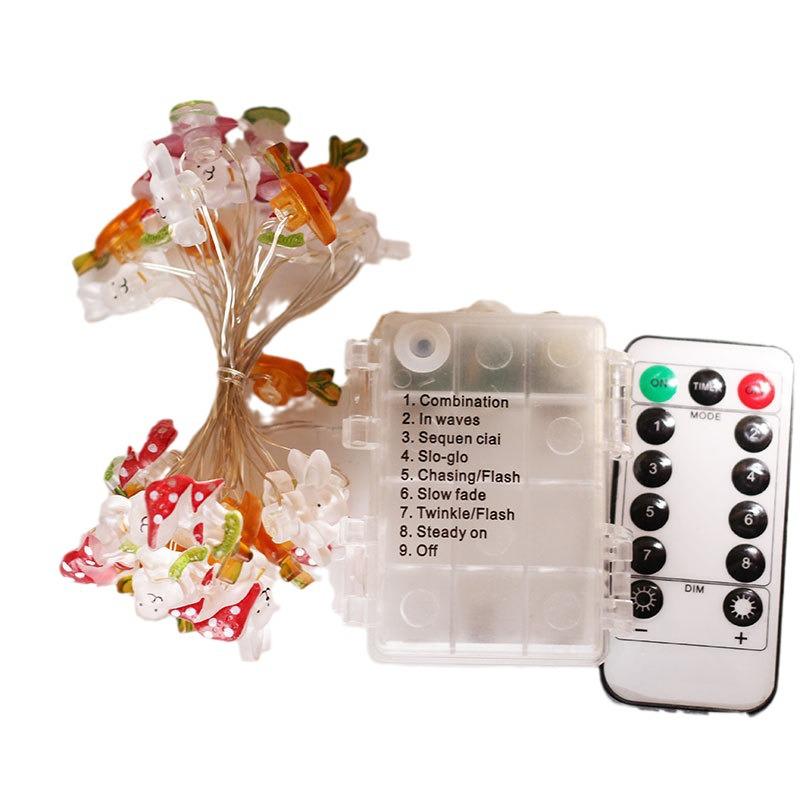 Easter Bunny & Carrot Mushroom LED Copper Wire String Lights - Battery Operated Decoration