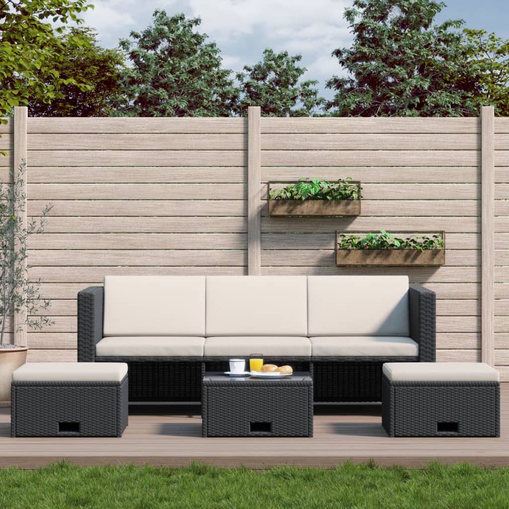 4 piece garden lounge set with cushions poly rattan black
