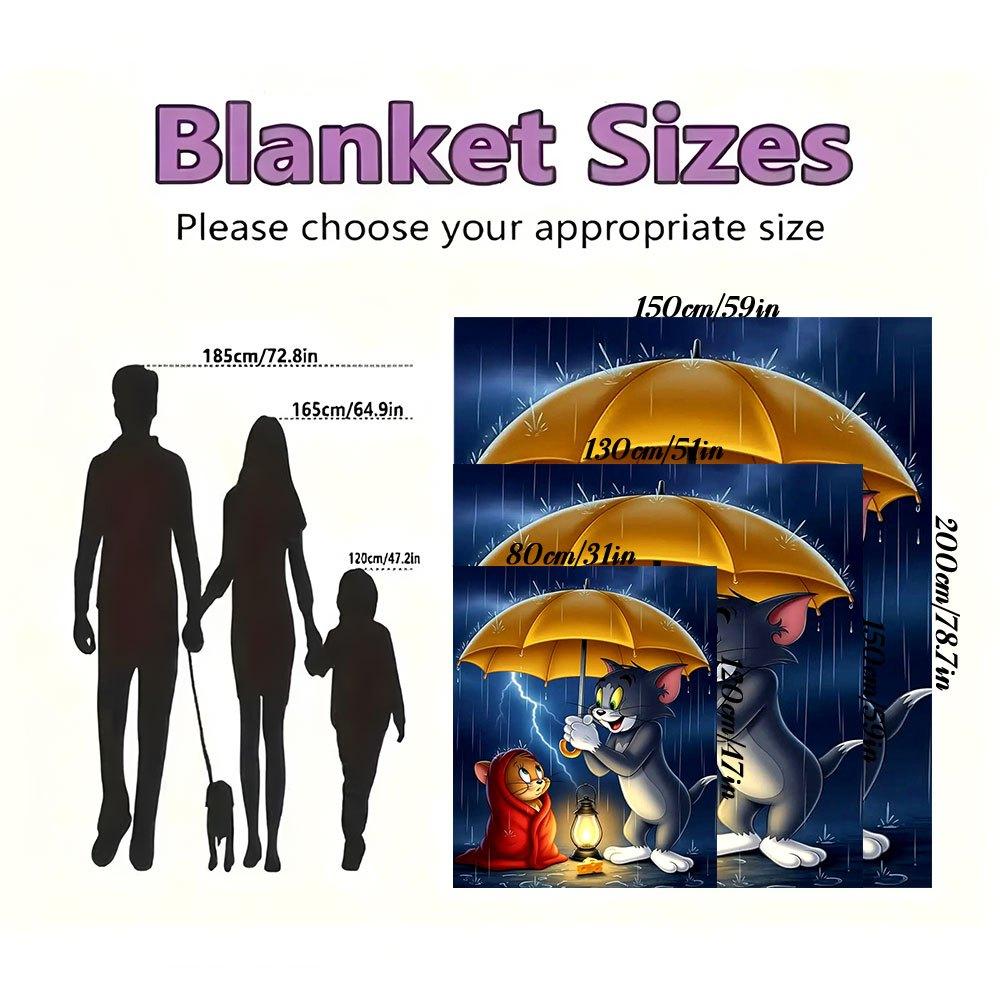 Tom and Jerry Rainy Night Adventure Poster PrintBlanket Flannel Throw Blanket for Sofa, Bed, Travel, Camping, Office