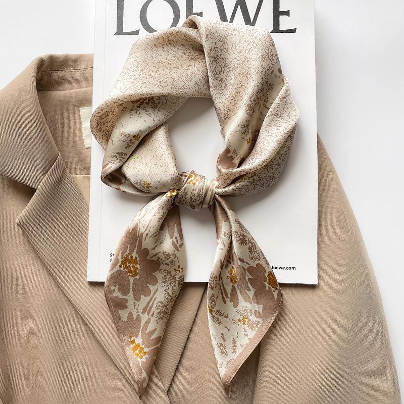 Luxury Fashion 70cm Floral Print Square Scarf for Women Hair Hand Neckerchief Wrist Hijab Wraps Lady Shawl Bandanna