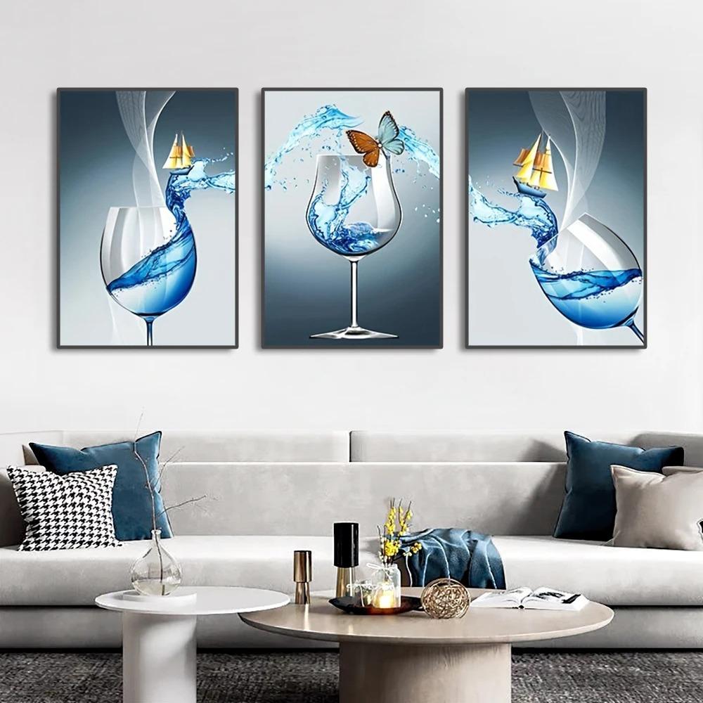 Abstrakcyjny kieliszek do wina Wall Art wydruki na płótnie luksusowy Design jadalnia plakaty malarstwo do salonu dekoracje ścienne do domu