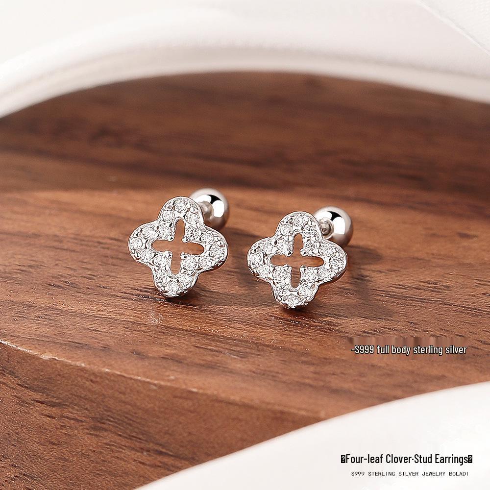 Sterling Silver Four-Leaf Clover Stud Earrings for Women - Comfortable for Sleeping