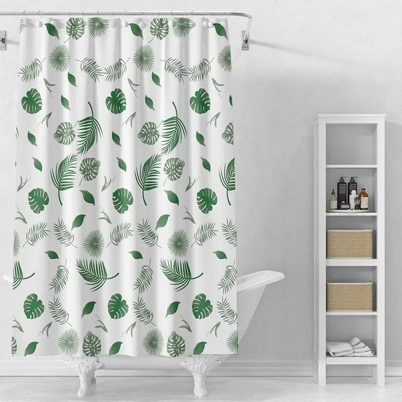 

Waterproof Shower Curtain Liner Peva Bathroom Shower Curtains Green Leaves Design Bath Curtain With Hooks Whole New Fashion W60H190(CM)-1 Pcs