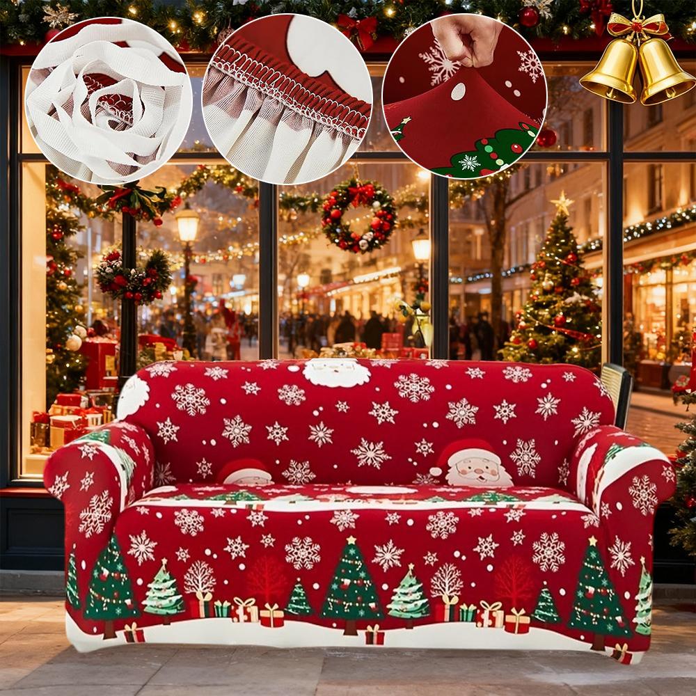 Christmas Printed Sofa Cover 1/2/3/4 Seater Stretch Fabric Couch Slipcover Elastic Sofa Protector for Living Room Xmas Decoration