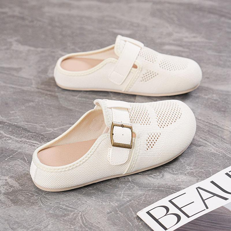 Fashion New Women's Mesh Baotou Half Slippers Summer Hot Sale Lightweight Breathable Flats Shoes Outdoor Woman Sandals With Arch Support