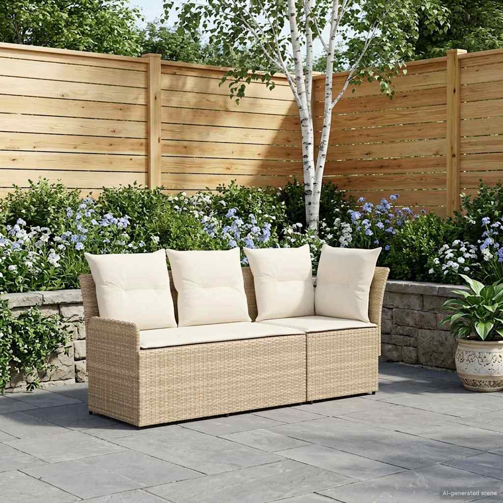 Garden Armchair Sofa with Corner Sofa 2 Pieces Beige and Cream PE Rattan