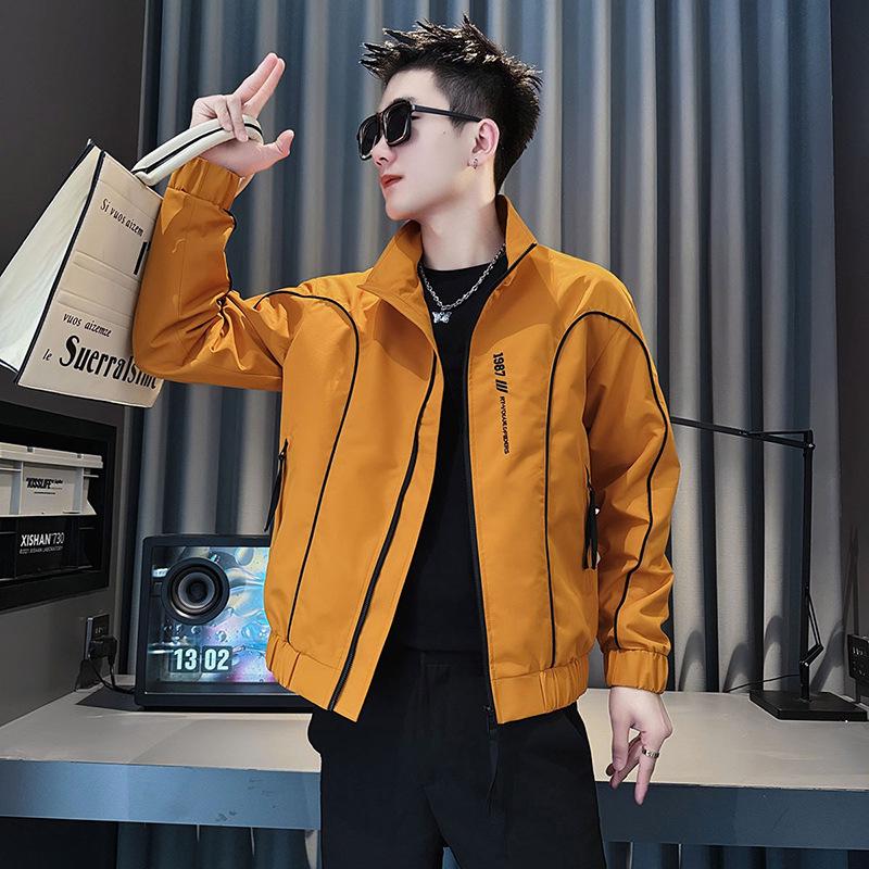 Men's Trendy Embroidered Stand Collar Jacket - Korean Style Casual Spring/Autumn Coat