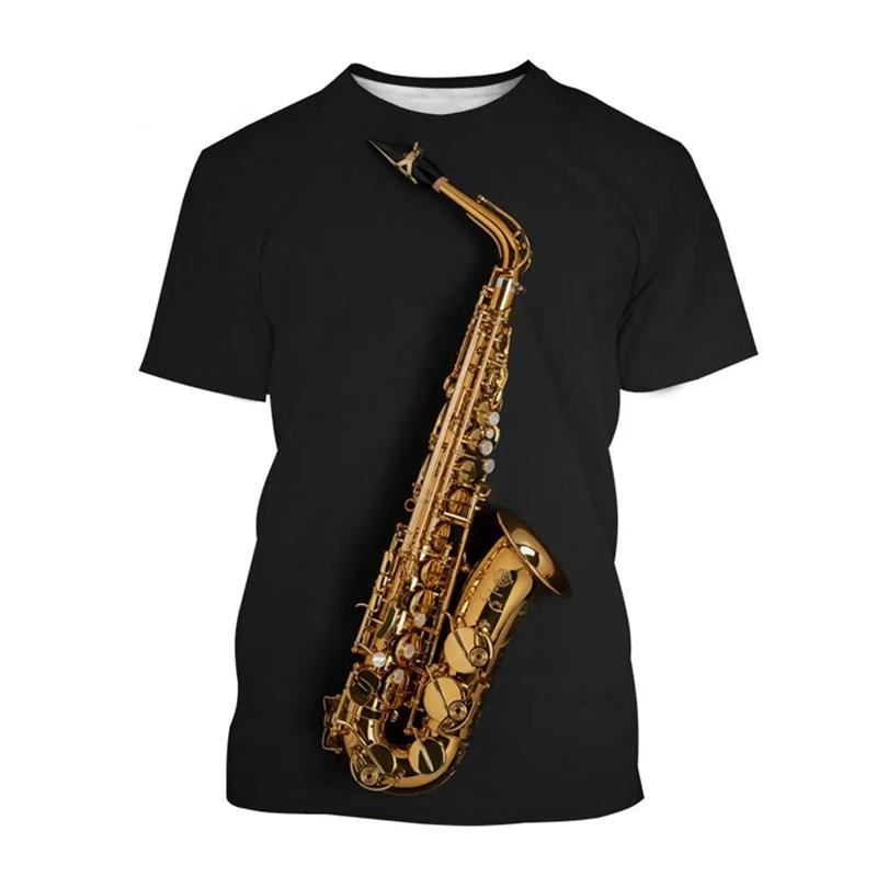 Classic Men's T-shirt Summer Music Saxophone 3d Print Streetwear Tees Casual Blouse Shirt Oversized Loose Ropa Hombre Male Tops