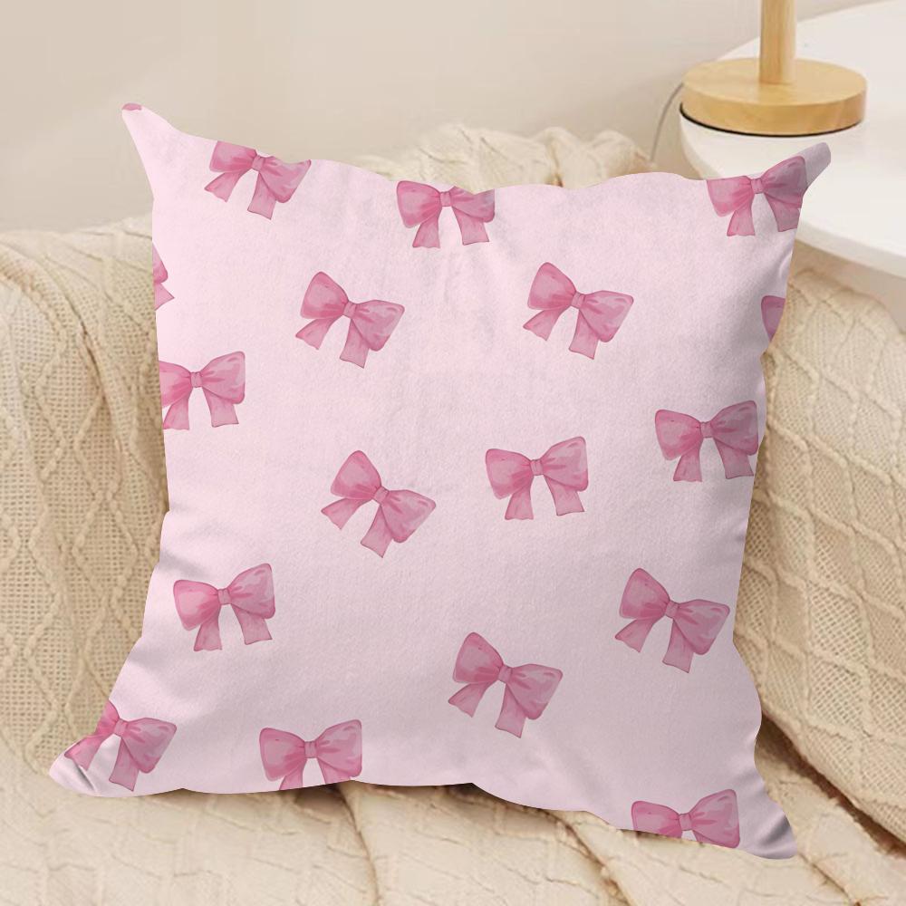 Pink Bow Cherry Cushion Cover Soft Plush Fabric Double-Sided Printed Sofa Cushion Cover for All Seasons Home Decor Gift