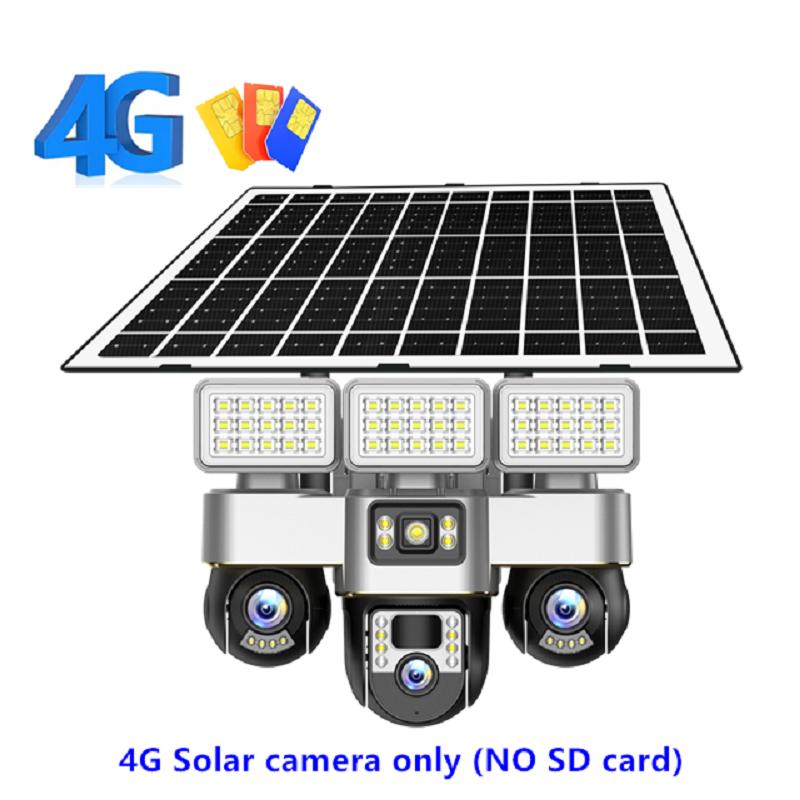 Câmera Solar 4G/WiFi, Três Lentes e Tela, Exterior, 15MP, Bateria de Baixo Consumo, Câmera IP, Detecção Humana PIR, Proteção de Segurança CCTV