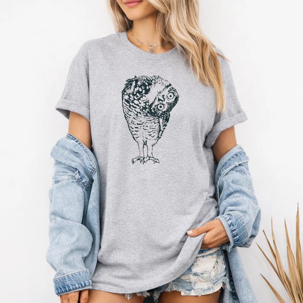 

2026 Summer Womens Owl Graphic Print TShirt Unisex Cotton and Breathable Short Sleeve Oversized Loose Casual 4XL