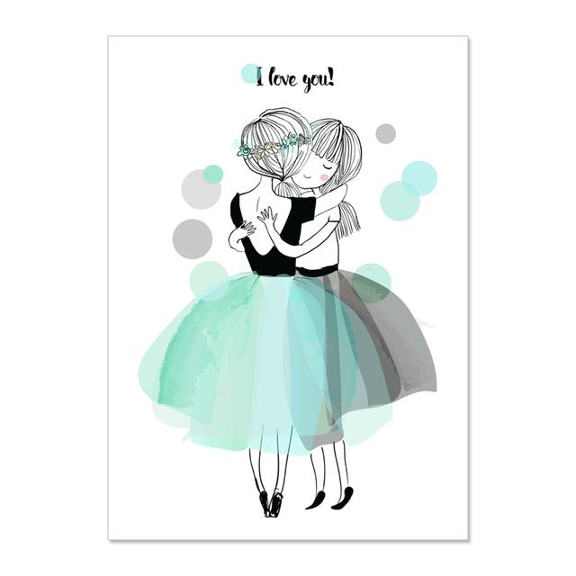 Little Fresh Girl Princezna Láska Srdce Nástěnná malba Malba na plátně Nursery Plakáty a obrazy Nástěnné obrazy Baby Dětský pokoj Decor Bez rámu