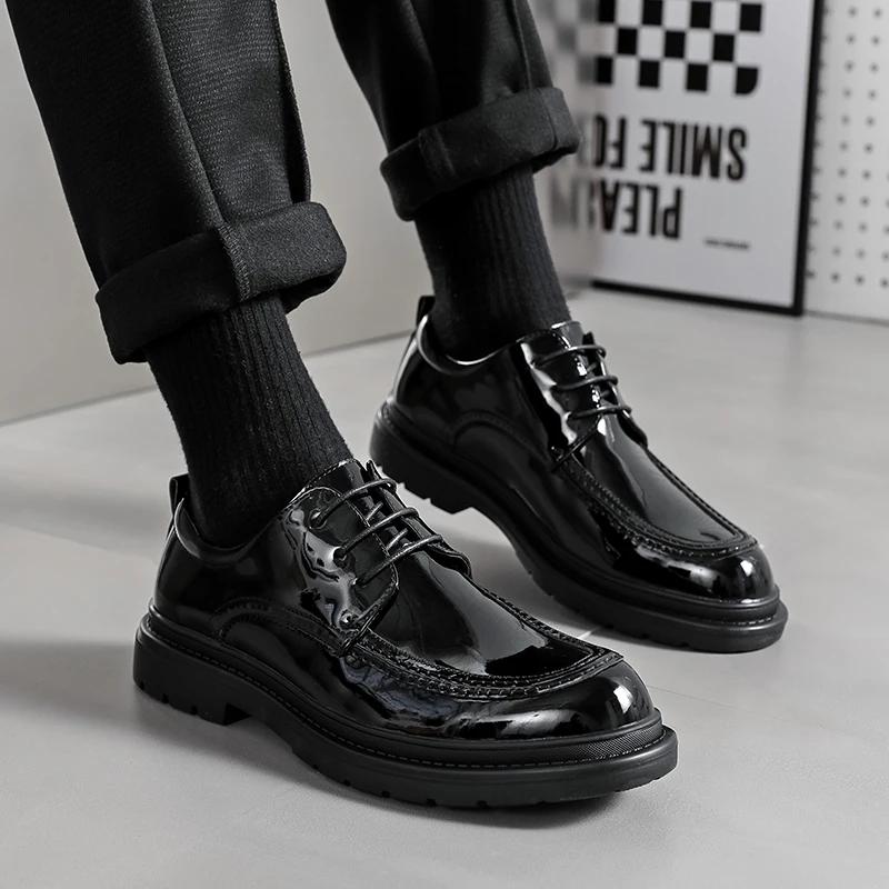 

кожаные мужские повседневные туфли на шнуровке оксфорды ретро топ люкс качество лакированные туфли Brugg офисная деловая обувь для мужчин 10