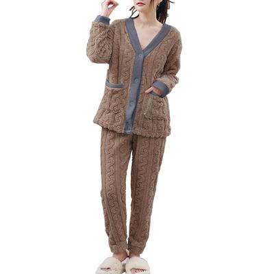 CoeFodMavo Fluffy Loungewear Pajama Long Long and Cute and Fluffy Pajamas with Jacquard Solid Fleece and Lightweight for Autumn and Women's Set,