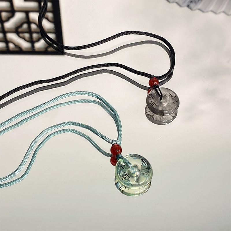 Chinese Style Geometric Circular Pendant Necklace Weave Rope Safety Buckle Clavicle Chain For Women Jewelry Party Gift