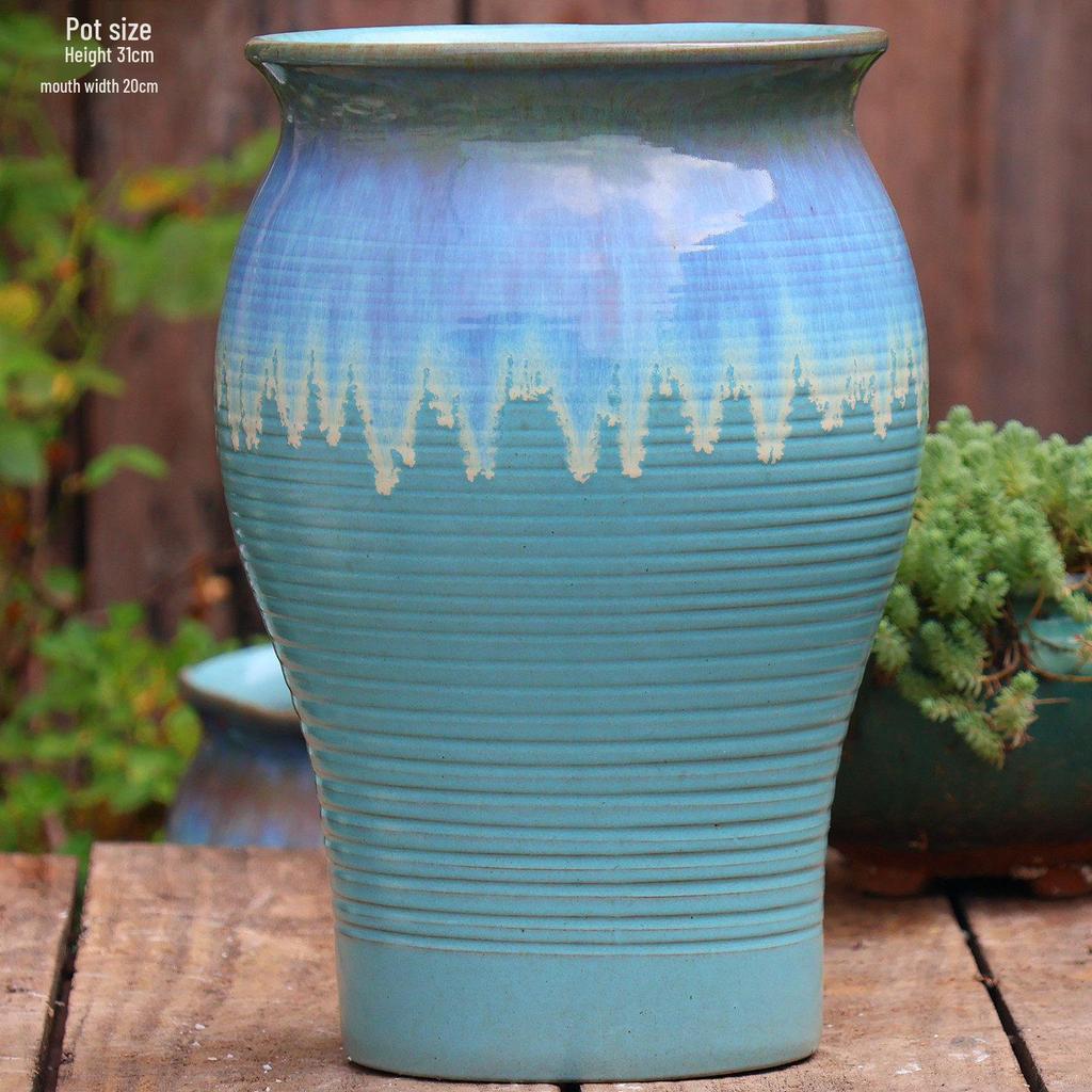 Handmade Large Ceramic Pot for Succulents & Orchids - Breathable, Coarse Pottery Bonsai Planter