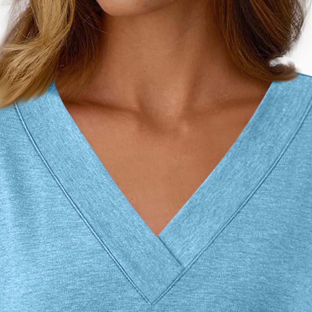 Women's Casual Fashion Brushed Color Long-sleeved V-neck Top T-shirt