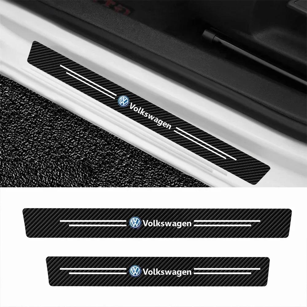 XXZC4Pcs Carbon Fiber Car Door Sill Protector Threshold Stickers For Volkswagen VW Golf Passat Touareg Touran GTI Rline Polo Tiguan