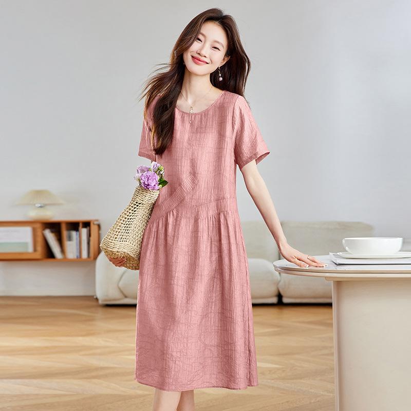 

Medium ice silk dress summer dress new temperament loose belly skirt women 2XL розовый