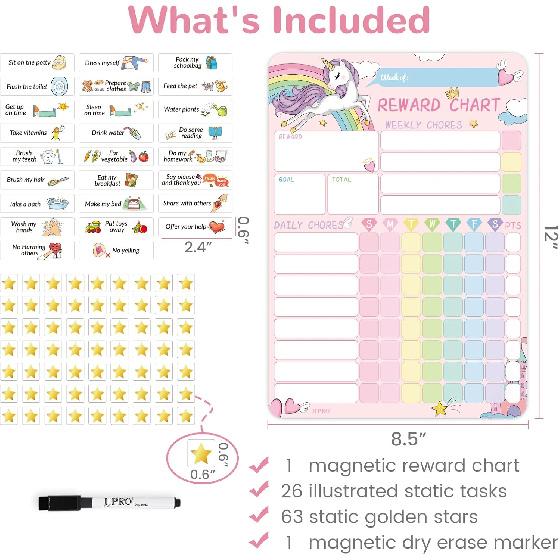 Magnetic Chore Chart for Kids, Reward Chart for Kids Behavior;Unicorn Kids Chore Chart, Good Responsibility Chart Board for One Child at Home