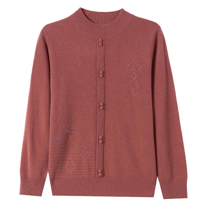 Petite Women's Autumn Winter Pure Wool Knit Sweater - Half-High Neck Base Layer for Middle-aged Moms