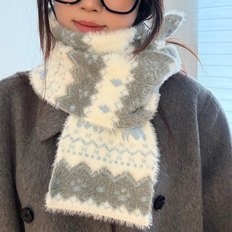 French-Style Snowflake Jacquard Double-Sided Fair Isle Sweet-Style Thick Winter
