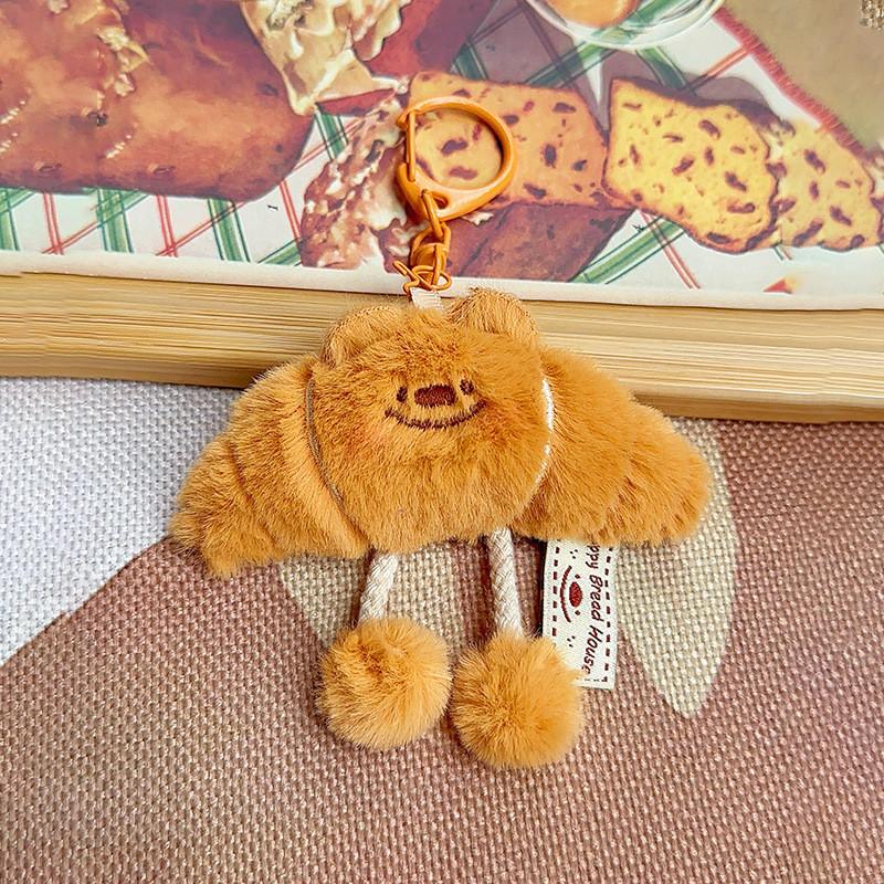 Bread Toast Sausage Adorable Mini Bear Plush Keyring Extensible Feet Kid Cartoon