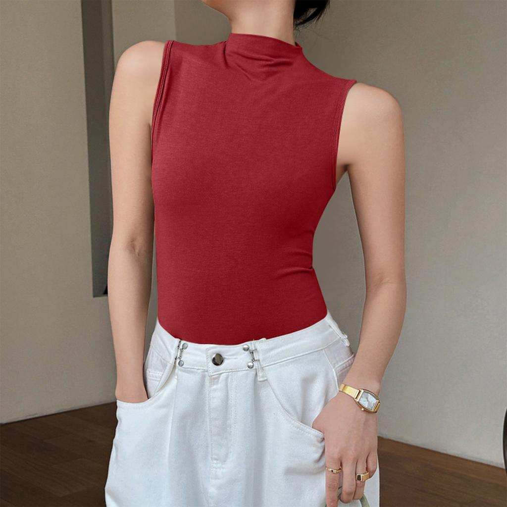 Ensemble Petit Gilet en Coton pour Femme Col Mi-Haut avec Haut Bas Sans Manches